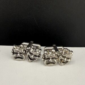 Vintage Cufflinks Silver Tone Drama Mask Comedy Tragedy